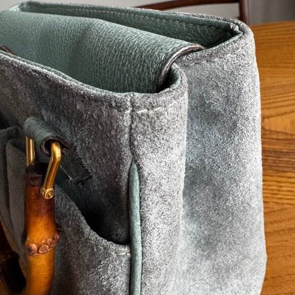 Vintage Gucci 2-Way Top Handle Crossbody Bag in Light Teal Suede - Picture 6 of 16